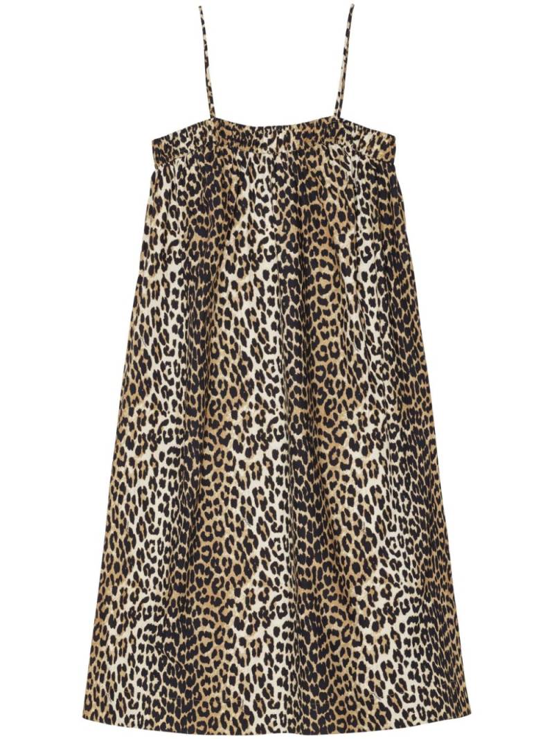 GANNI leopard-print cotton midi dress - Black von GANNI