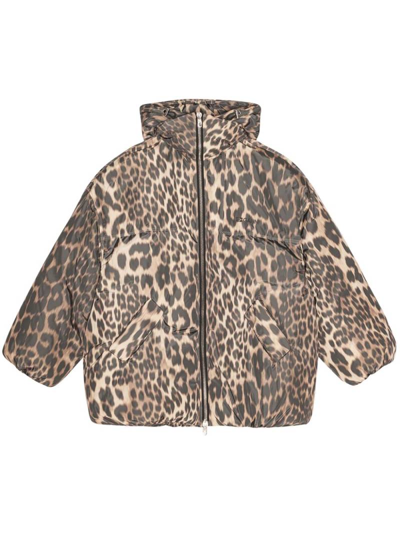 GANNI leopard print hooded puffer jacket - Neutrals von GANNI