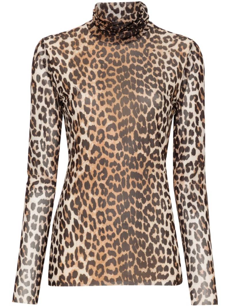 GANNI leopard-print mesh top - Neutrals von GANNI