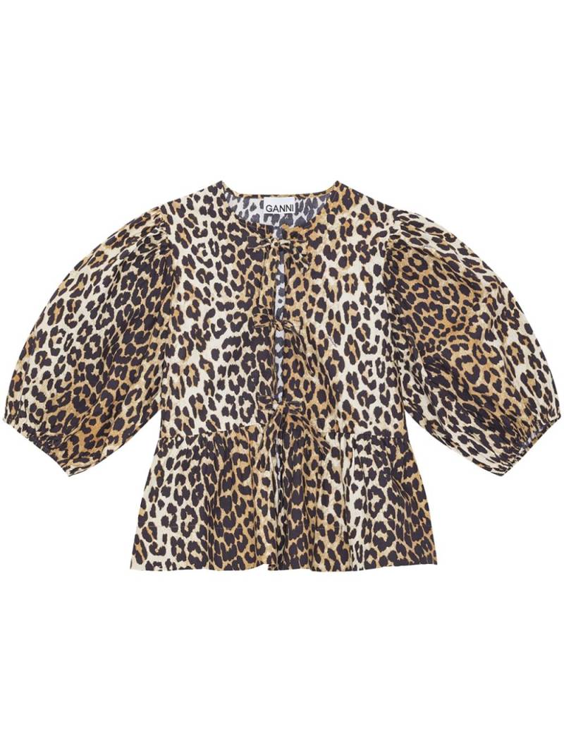 GANNI leopard-print organic-cotton blouse - Brown von GANNI