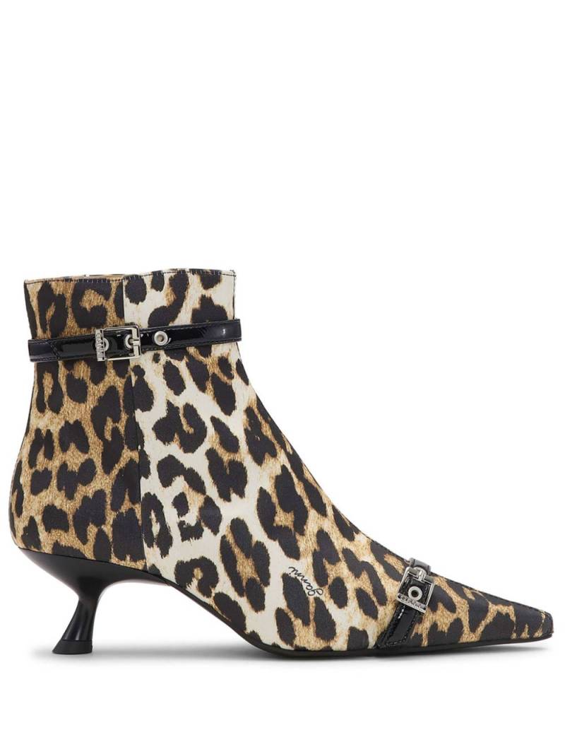 GANNI leopard-print satin ankle boots - Brown von GANNI