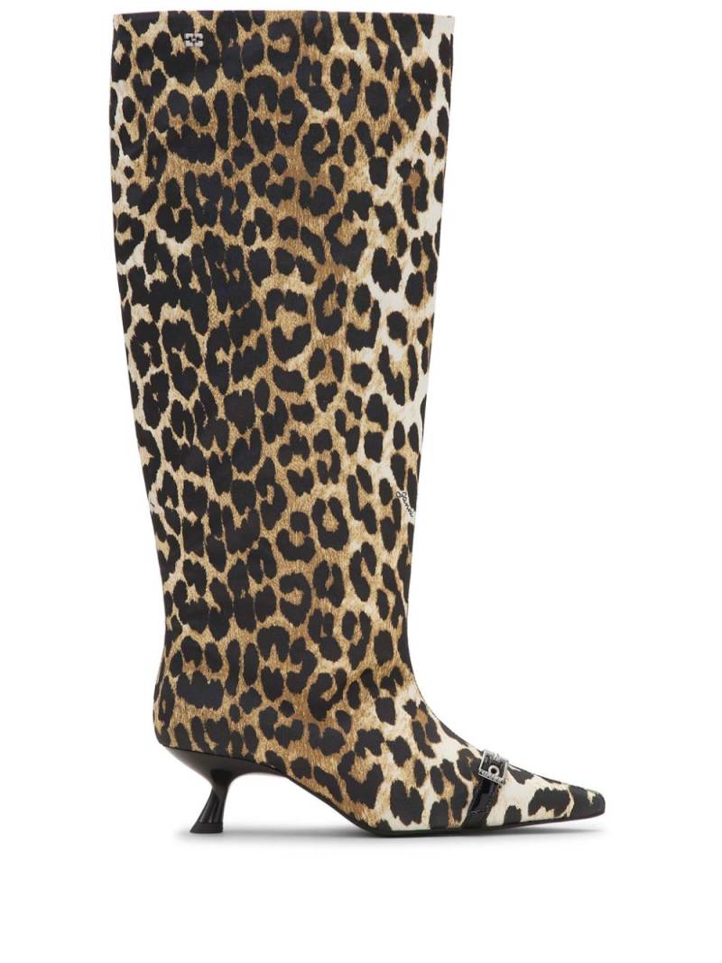 GANNI leopard-print satin knee-length boots - Brown von GANNI