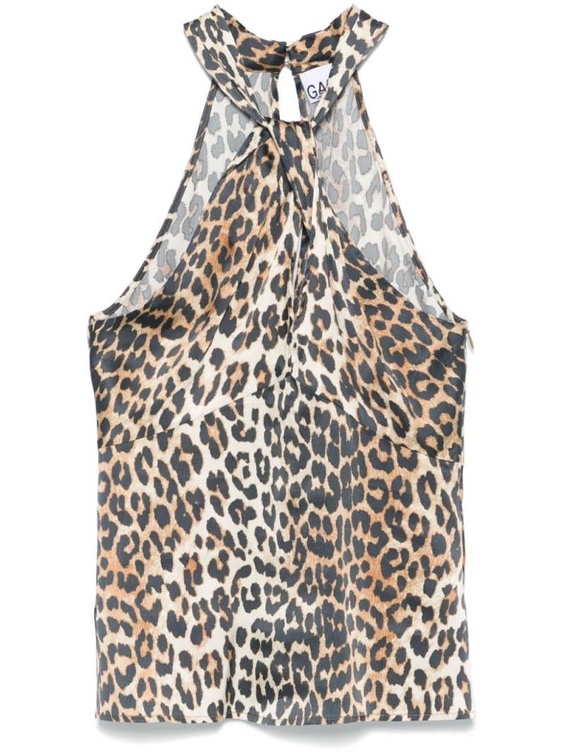 GANNI leopard-print satin top - Neutrals von GANNI