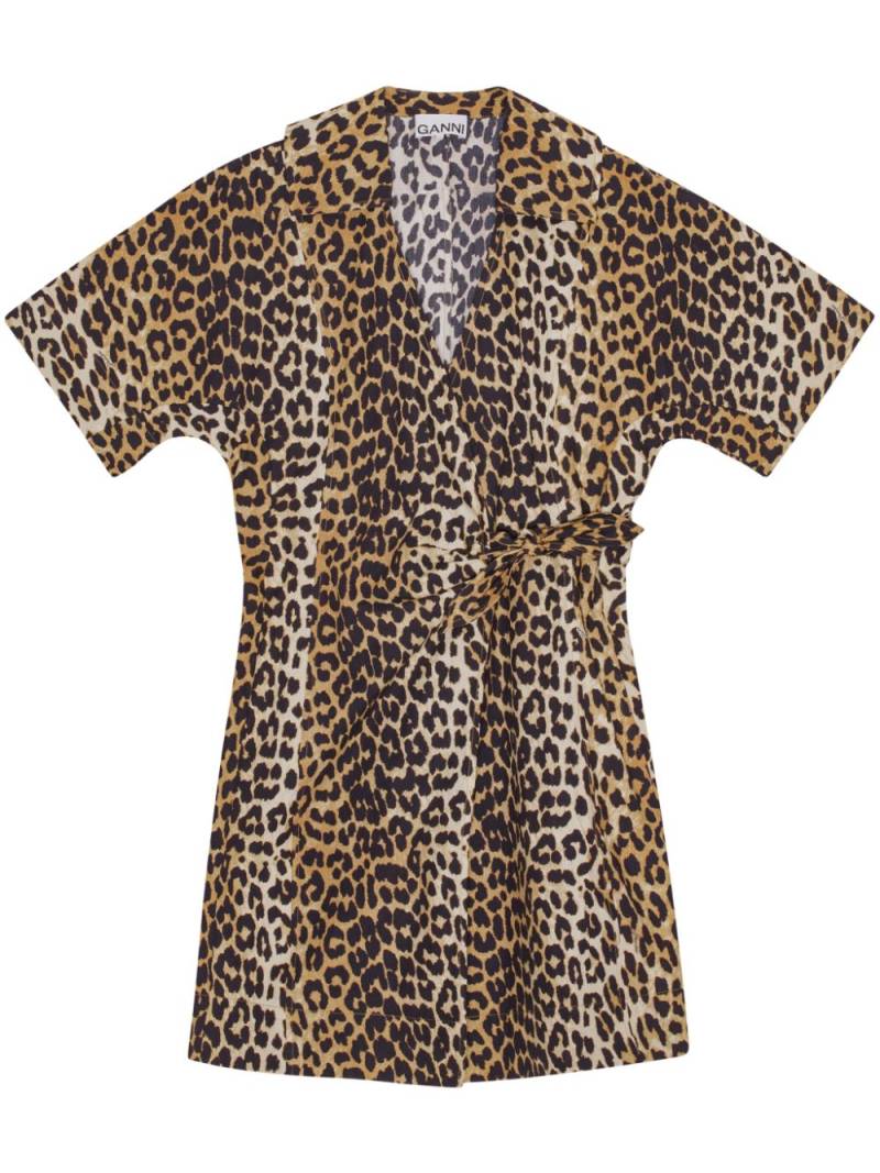 GANNI leopard-print wrap minidress - Brown von GANNI