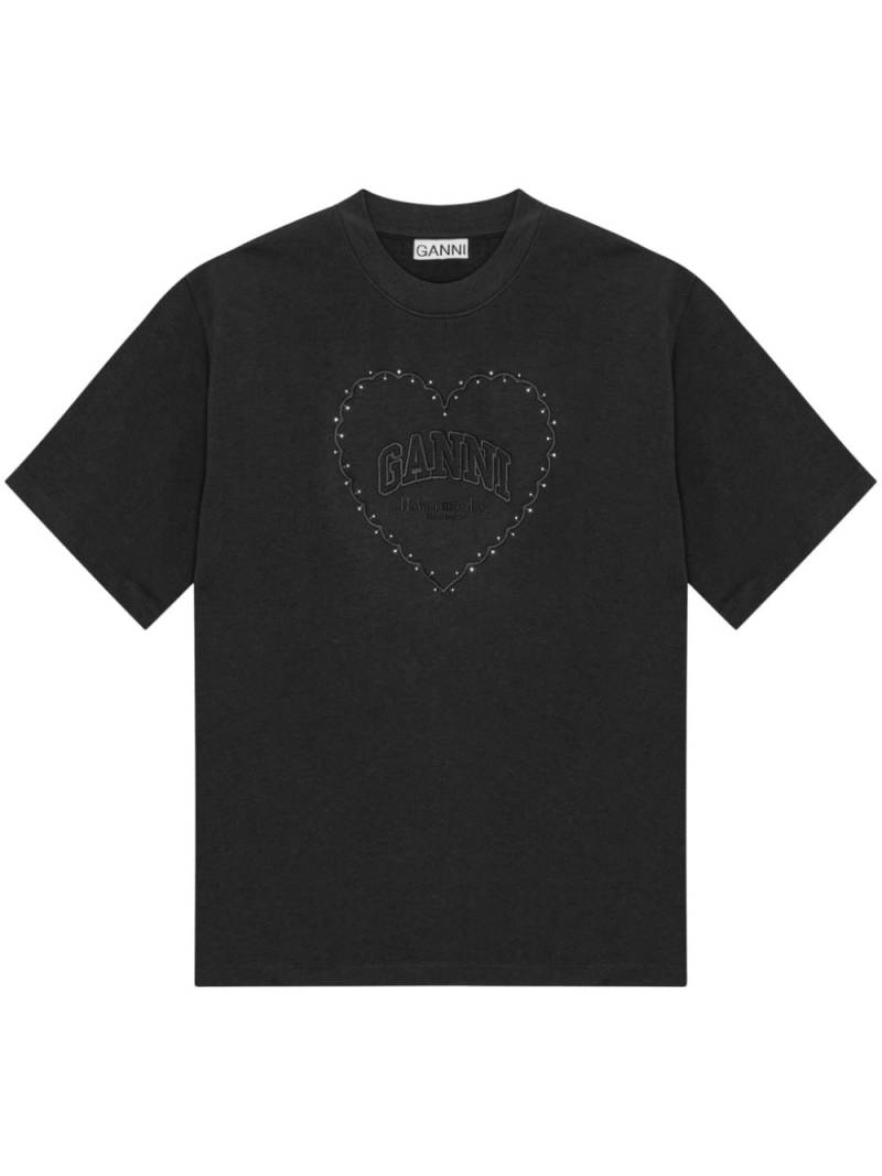 GANNI logo appliqué cotton t-shirt - Black von GANNI