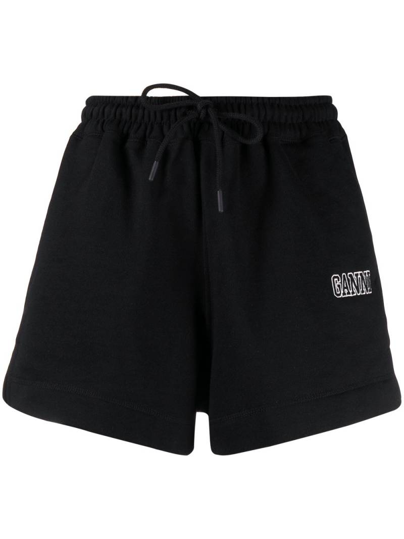 GANNI logo-embroidered cotton shorts - Black von GANNI