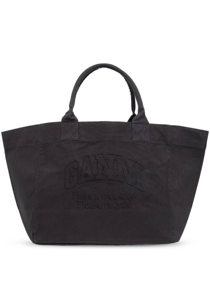 GANNI logo-embroidered cotton tote bag - Black von GANNI