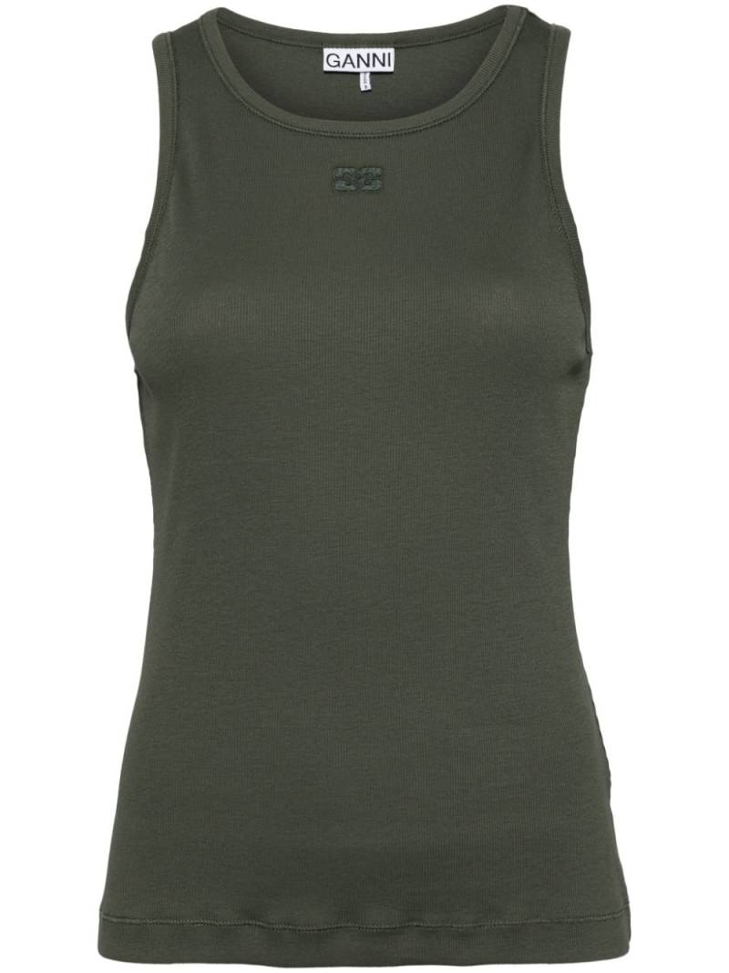 GANNI logo-embroidered ribbed tank top - Green von GANNI