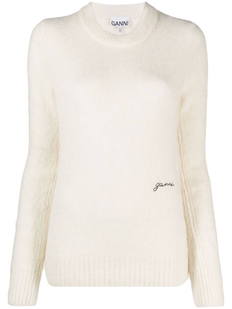 GANNI logo-embroidered wool-blend jumper - Neutrals von GANNI