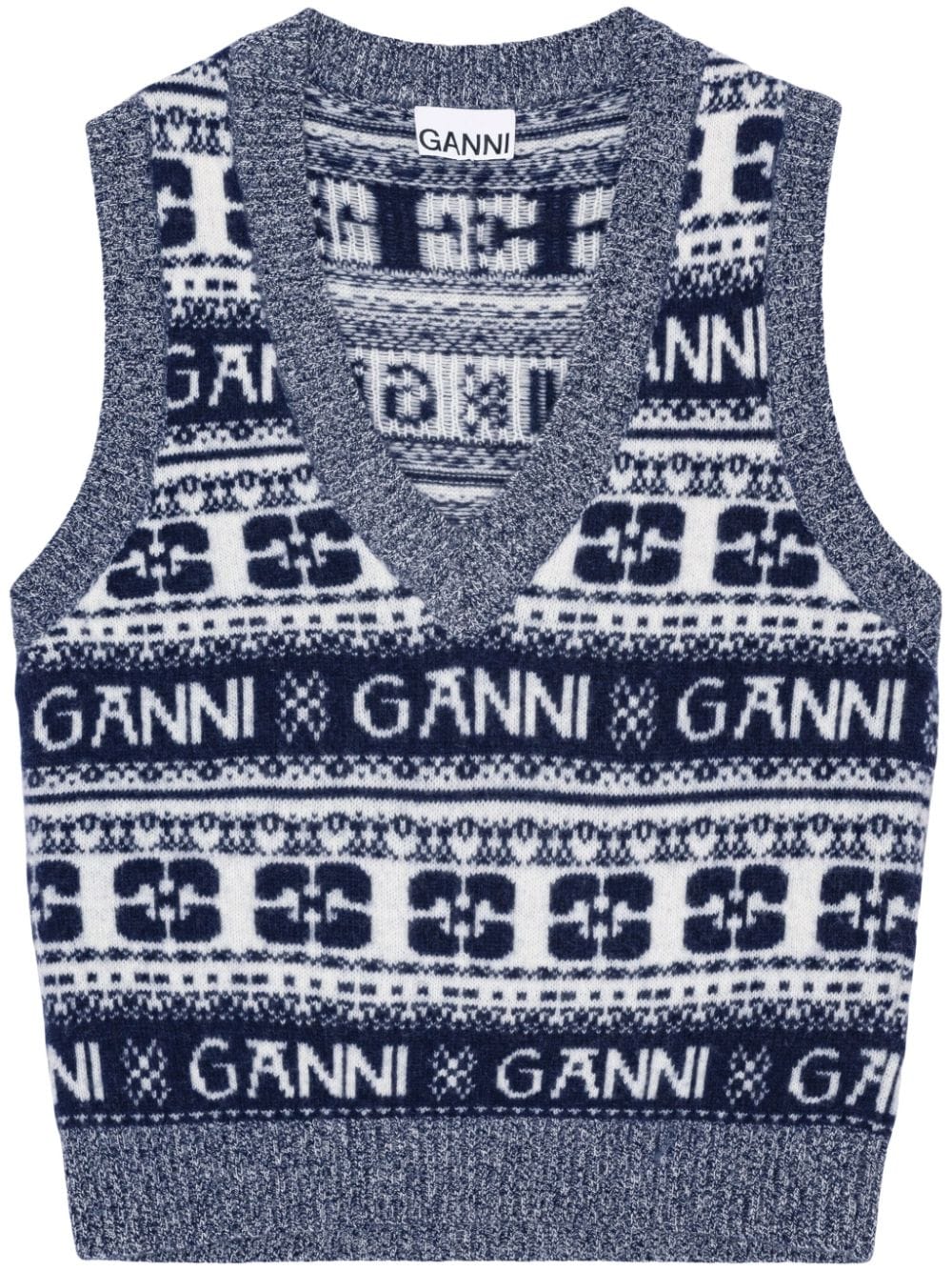 GANNI logo-intarsia knitted vest - Blue von GANNI
