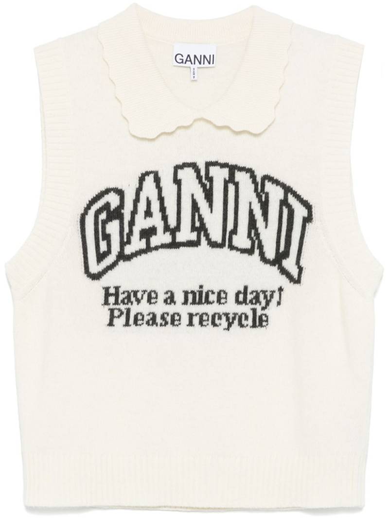 GANNI logo-intarsia vest - White von GANNI