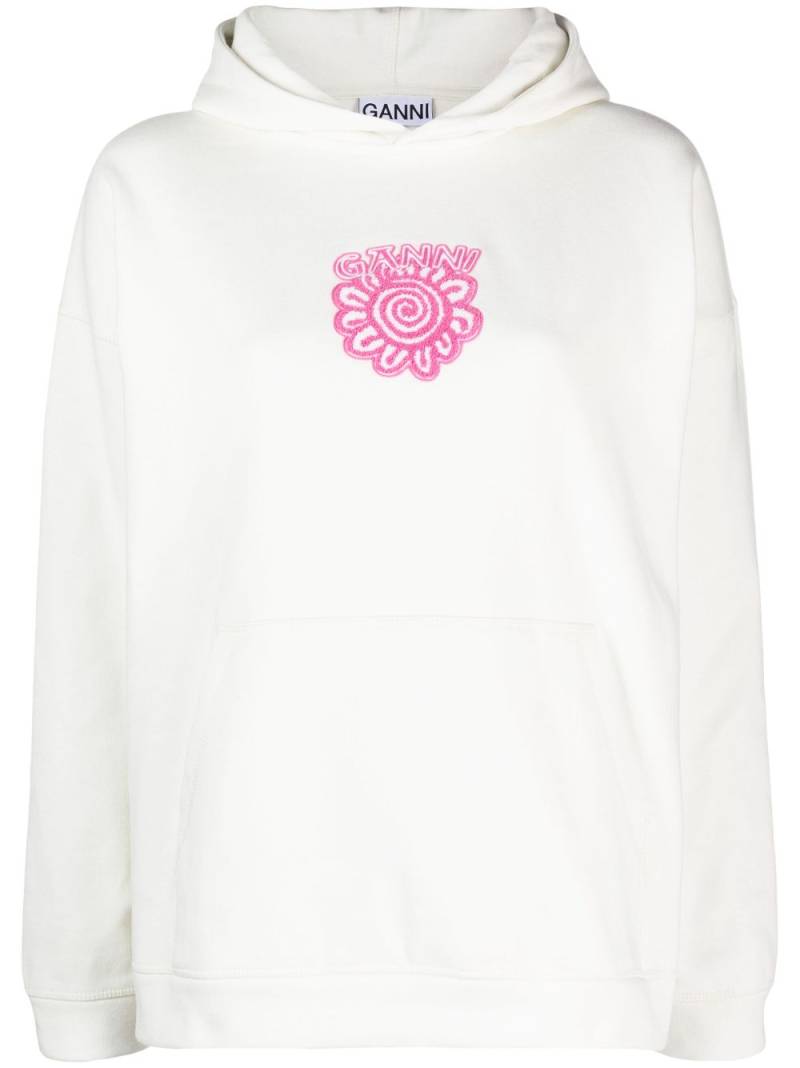 GANNI logo-appliqué organic cotton hoodie - White von GANNI