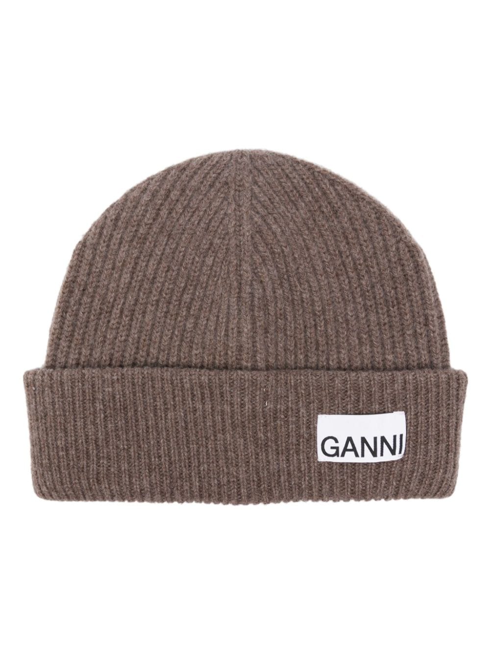 GANNI logo-patch ribbed beanie - Brown von GANNI