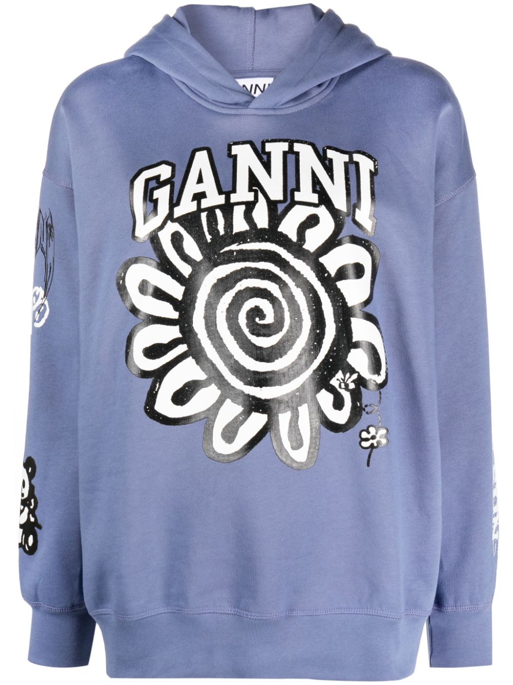 GANNI logo-print organic cotton hoodie - Blue von GANNI