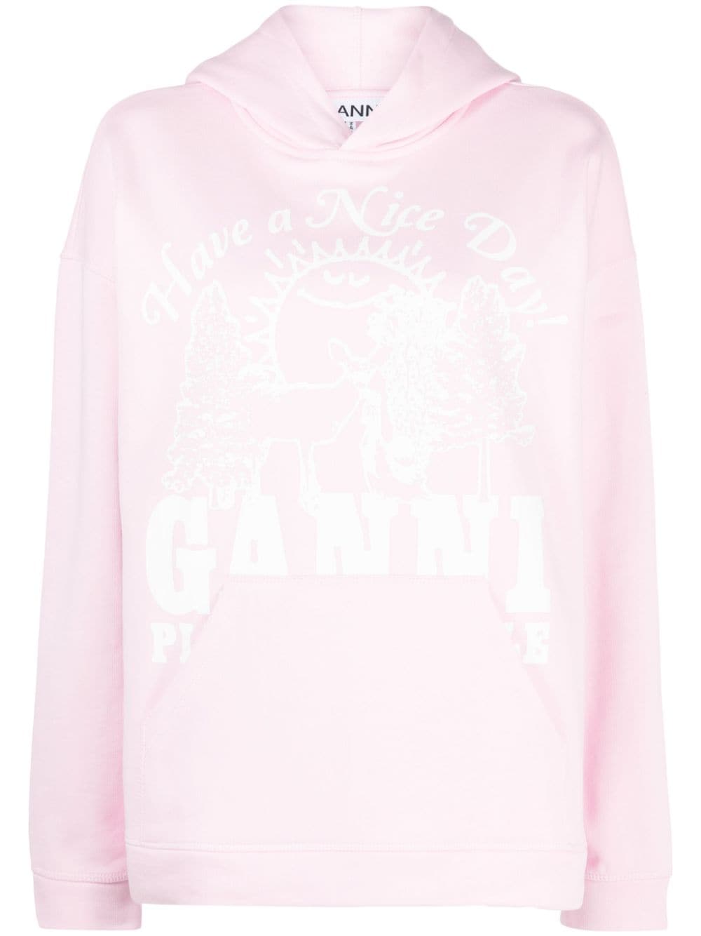 GANNI logo-print organic cotton hoodie - Pink von GANNI