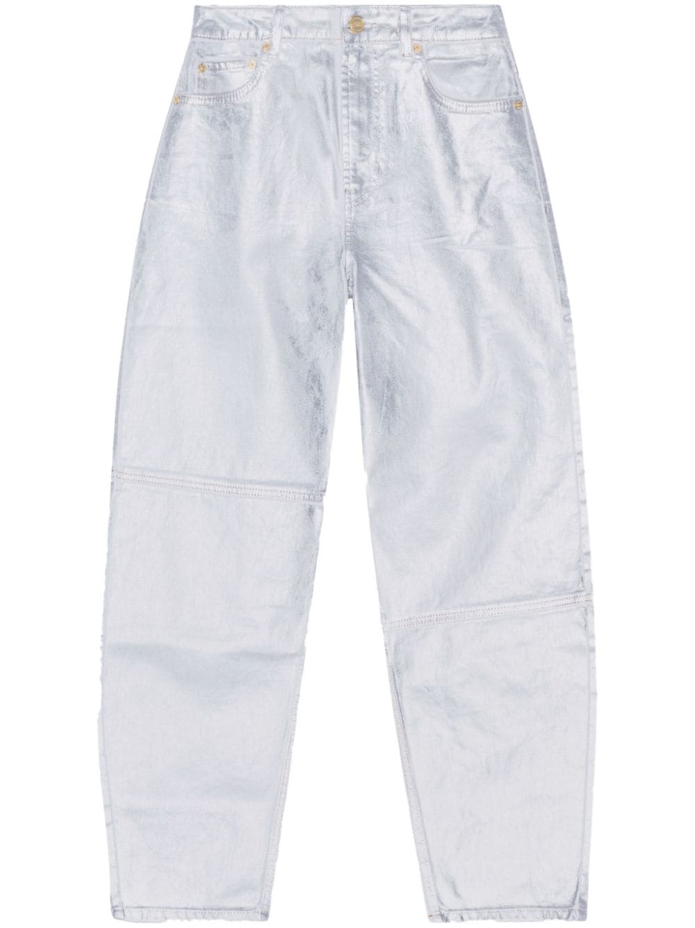 GANNI metallic-finish organic-cotton tapared jeans - Silver von GANNI