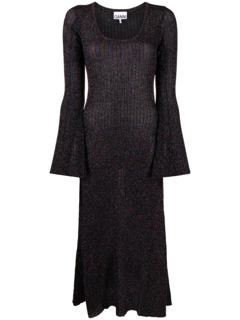 GANNI metallic ribbed maxi dress - Black von GANNI