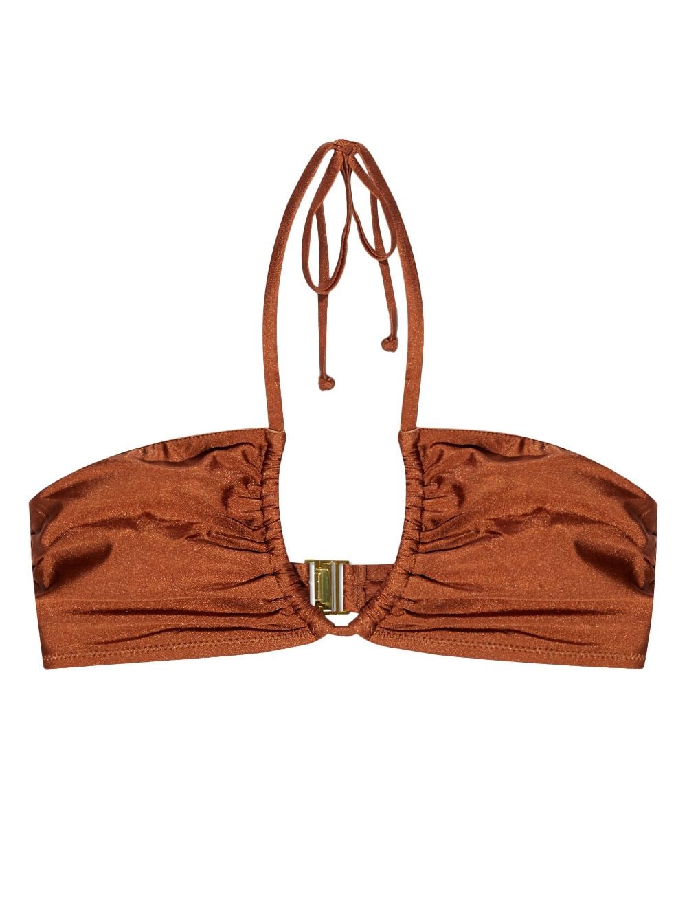 GANNI metallic-threading bikini top - Brown
