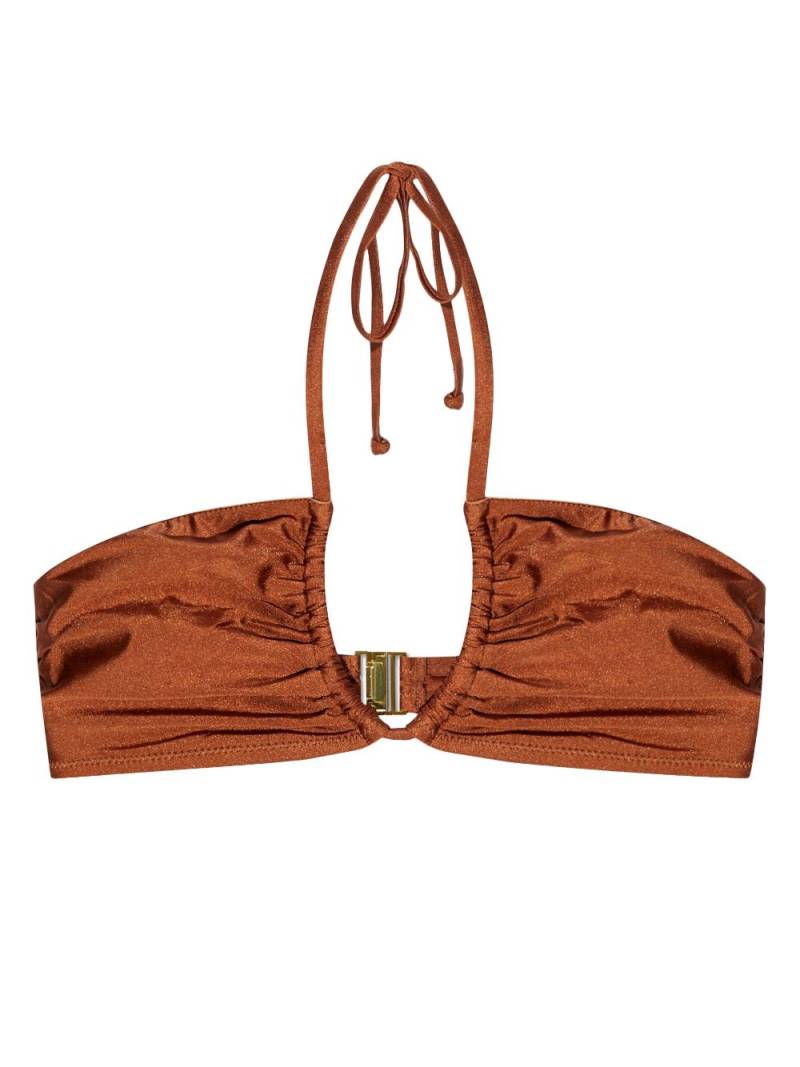 GANNI metallic-threading bikini top - Brown von GANNI