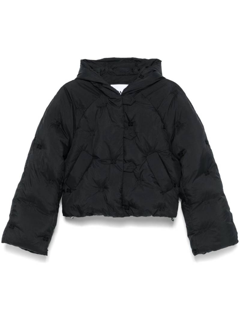 GANNI monogram-embroidered puffer jacket - Black von GANNI