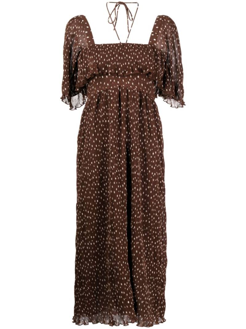 GANNI smocked waist polka dot dress - Brown von GANNI