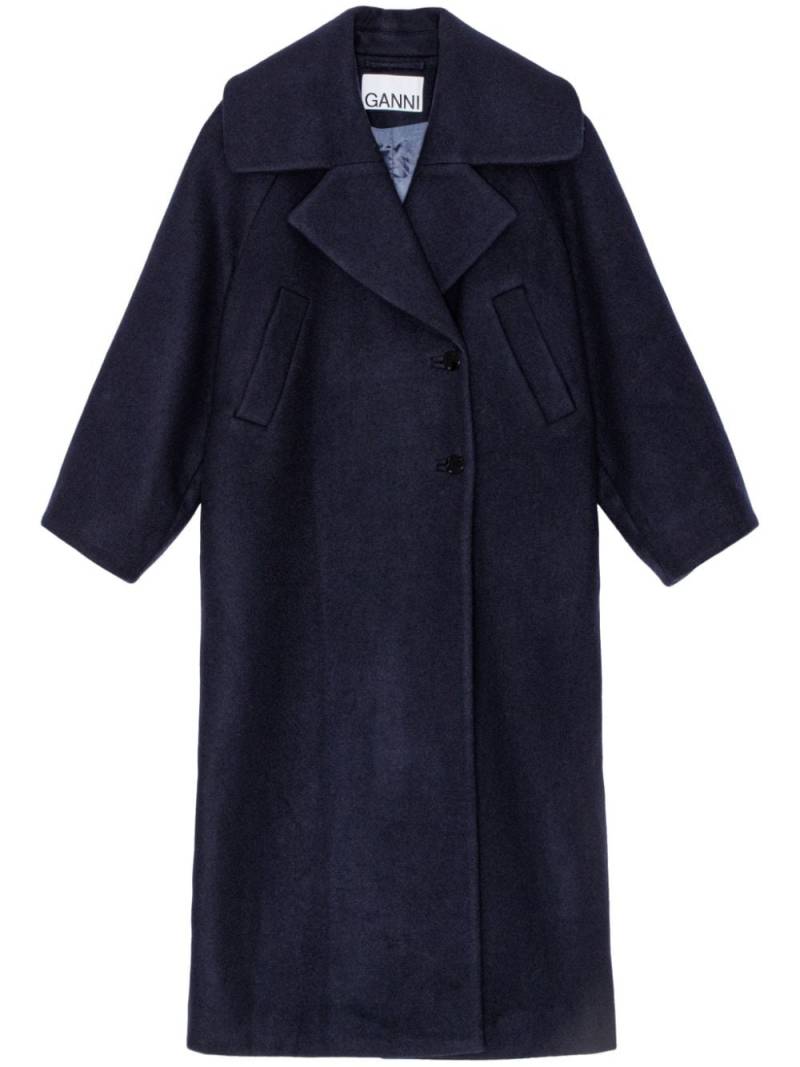 GANNI notched-lapel woolb-blend coat - Blue von GANNI