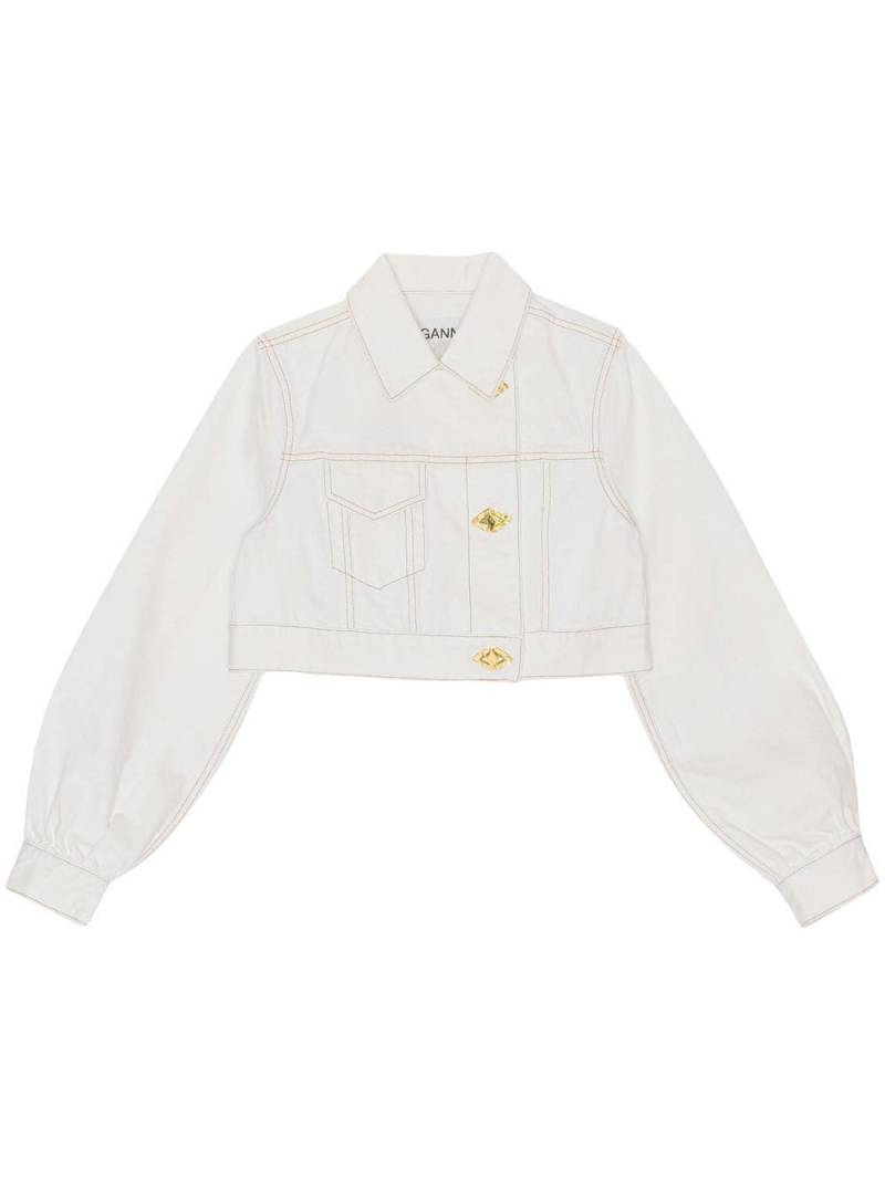GANNI off-centre button-fastening cropped denim jacket - White von GANNI
