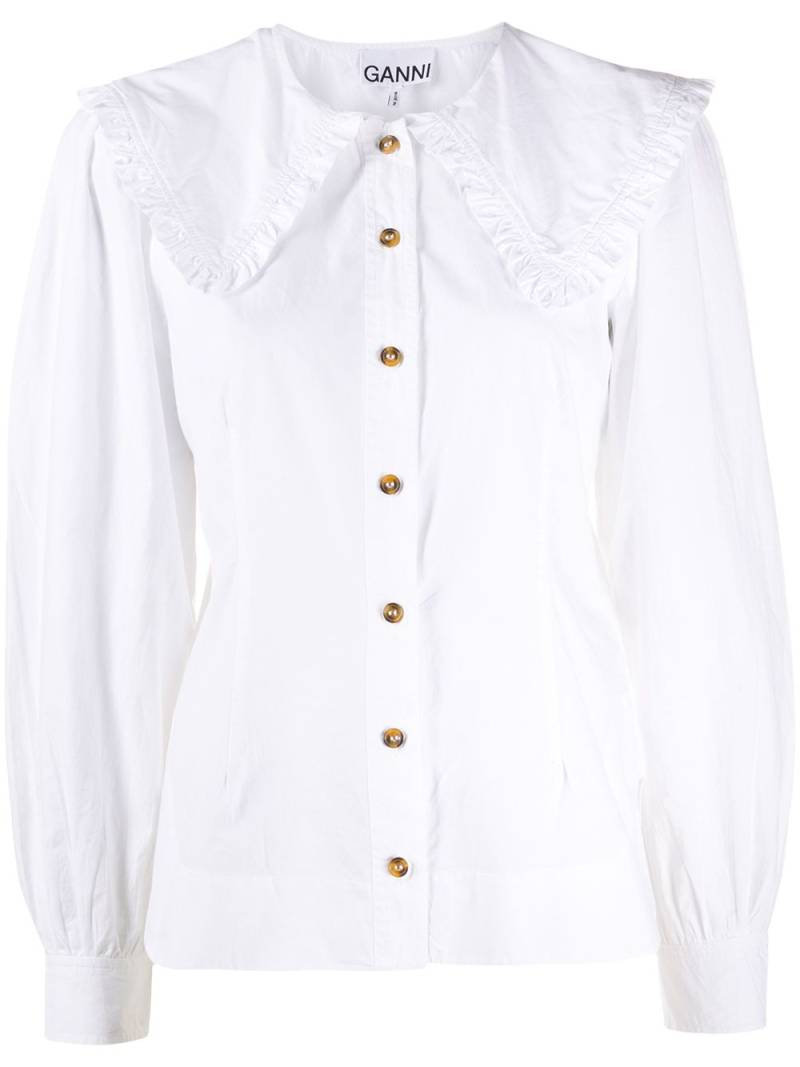 GANNI oversized-collar buttoned blouse - White von GANNI