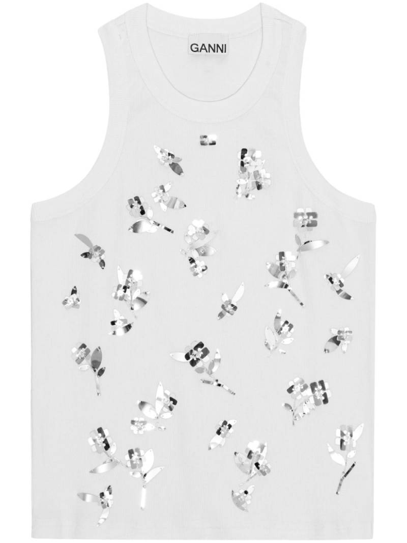 GANNI paillette-embellished tank top - White von GANNI