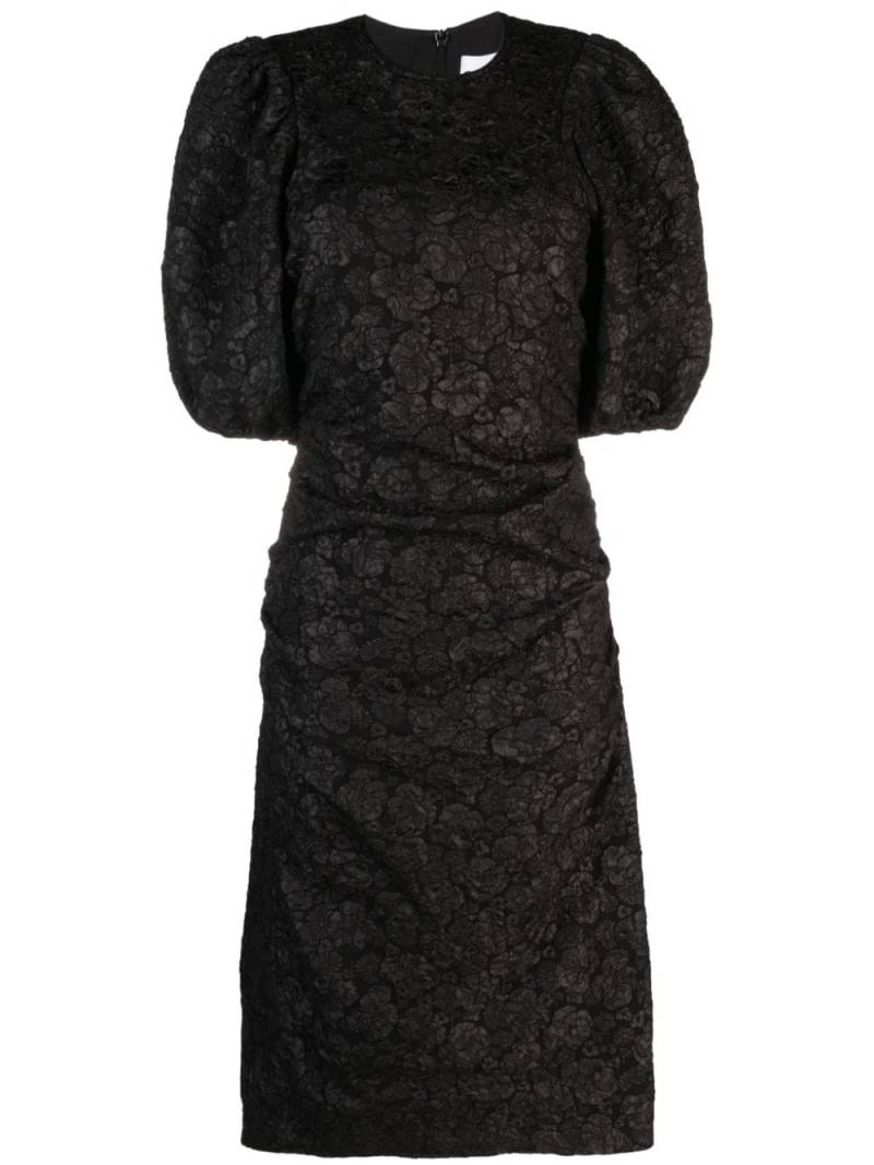 GANNI floral cloqué puff-sleeve dress - Black von GANNI