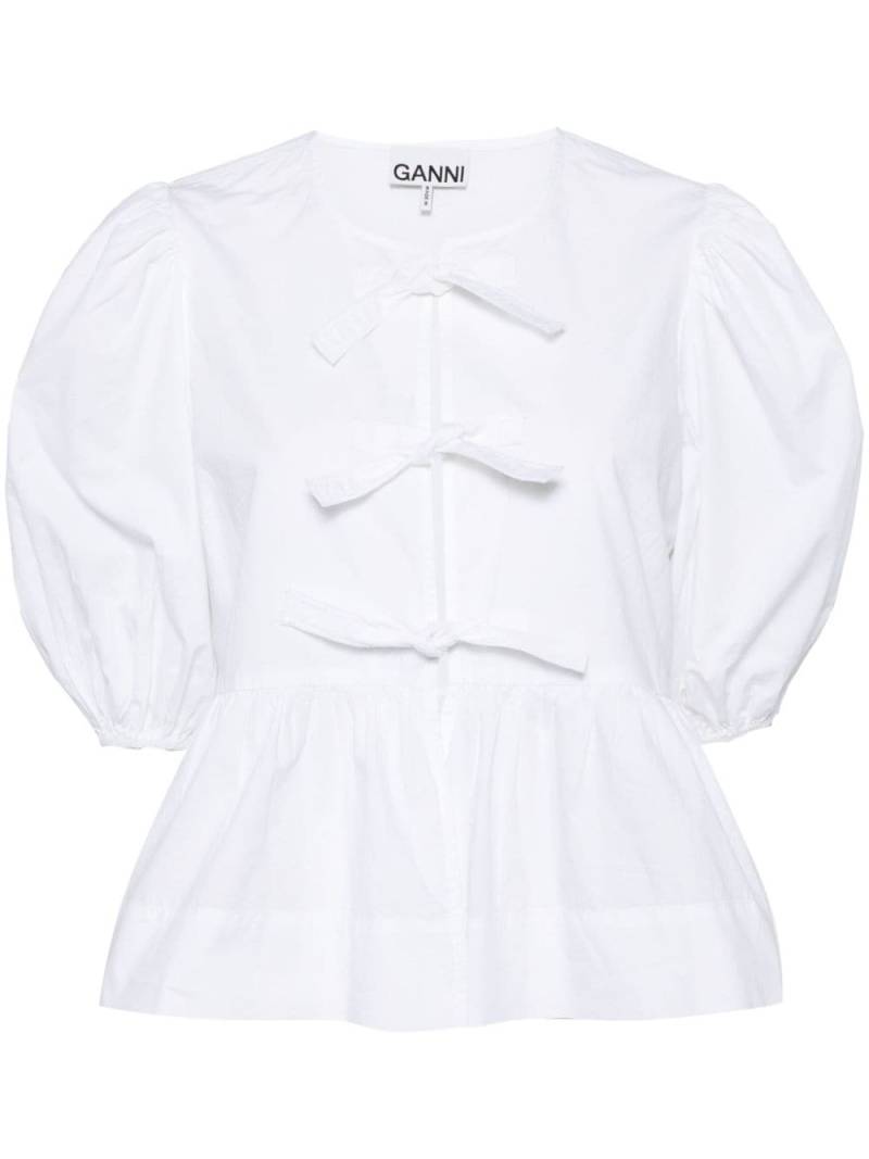 GANNI cotton peplum tie blouse - White von GANNI