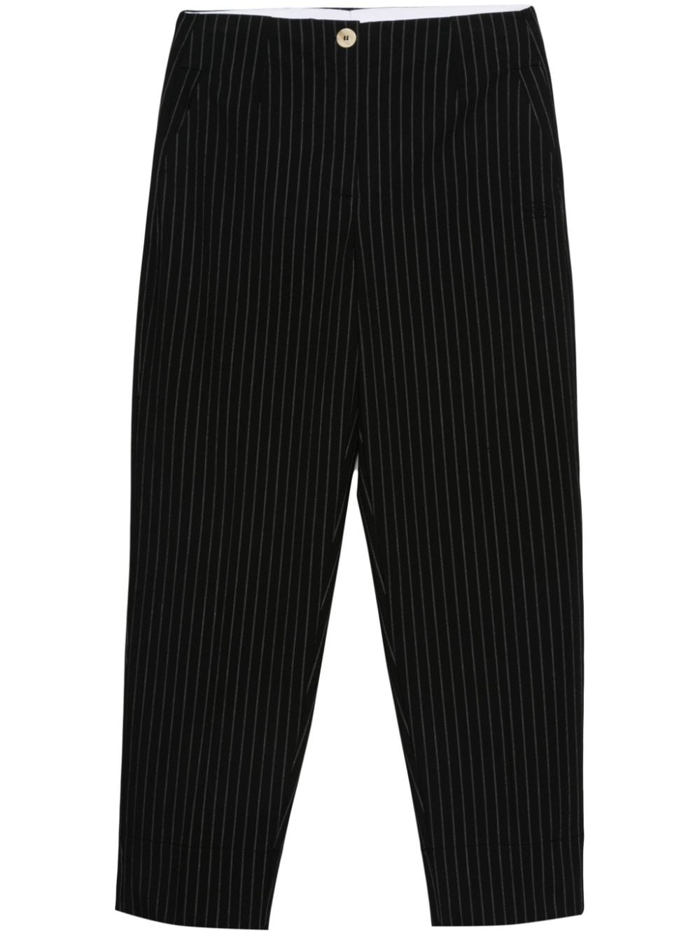 GANNI pinstriped high-waist tapered trousers - Black von GANNI