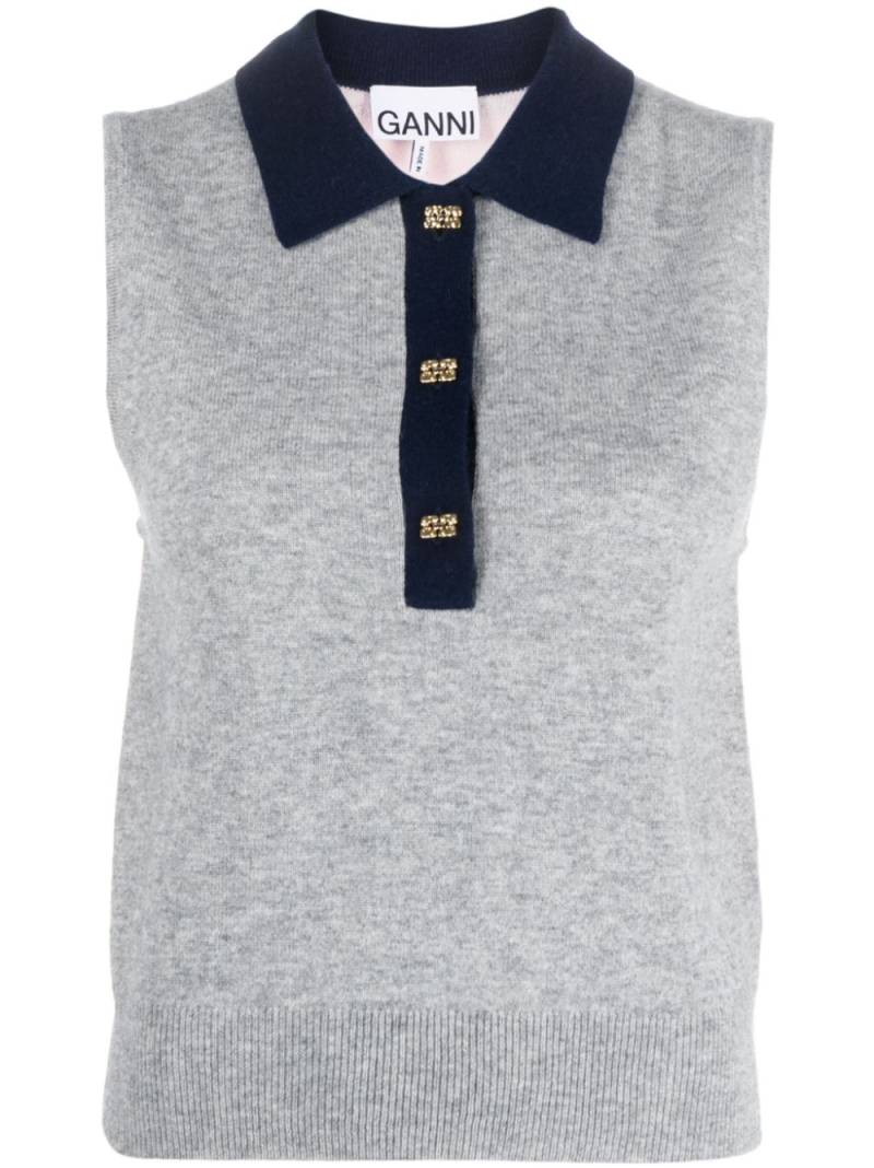 GANNI polo-collar sleeveless top - Grey von GANNI