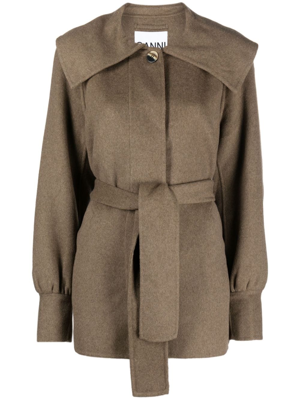 GANNI belted recycled wool-blend jacket - Brown von GANNI