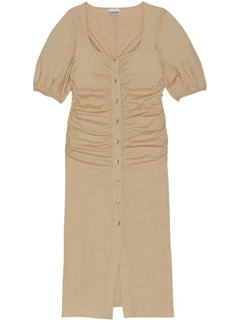 GANNI ruched organic cotton dress - Neutrals von GANNI