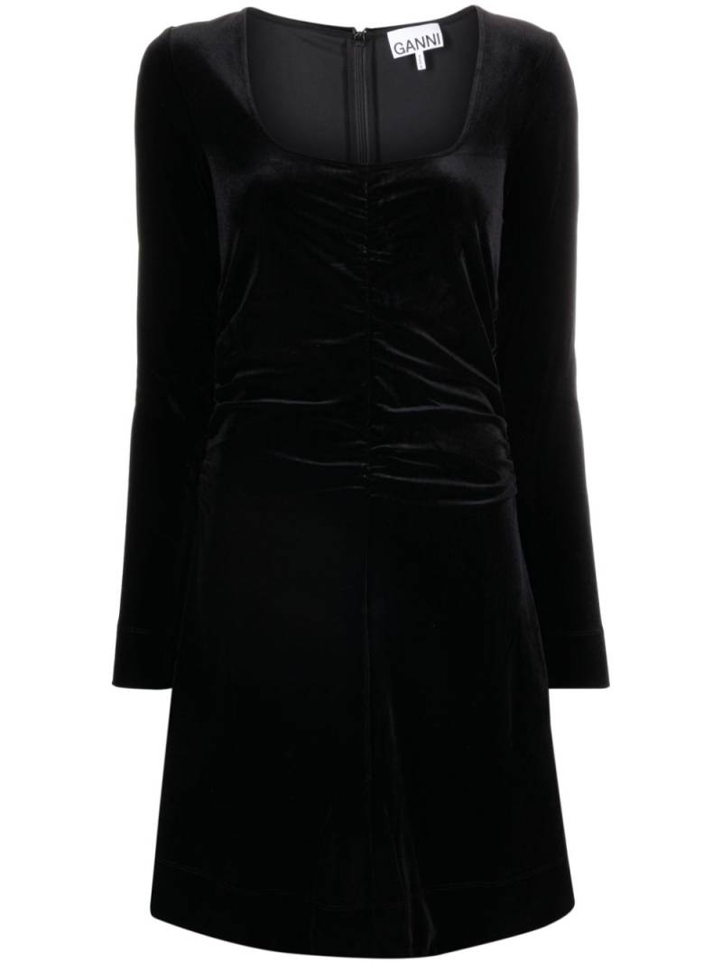 GANNI ruched velvet minidress - Black von GANNI