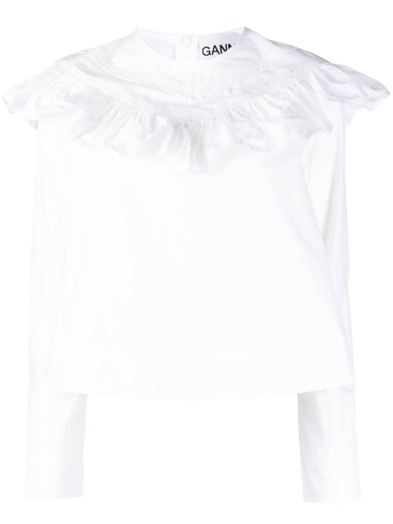 GANNI ruffle-detail organic cotton blouse - White von GANNI