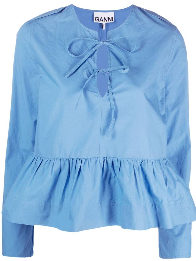 GANNI ruffle-detailing organic cotton blouse - Blue von GANNI