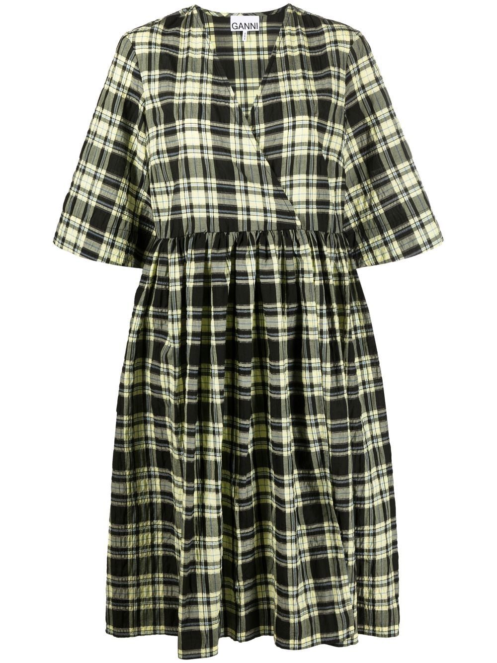 GANNI seersucker check midi dress - Yellow von GANNI