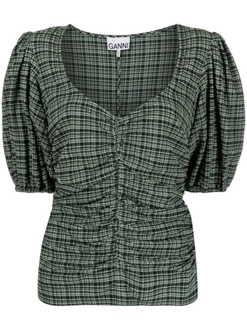 GANNI seersucker ruched blouse - Green von GANNI