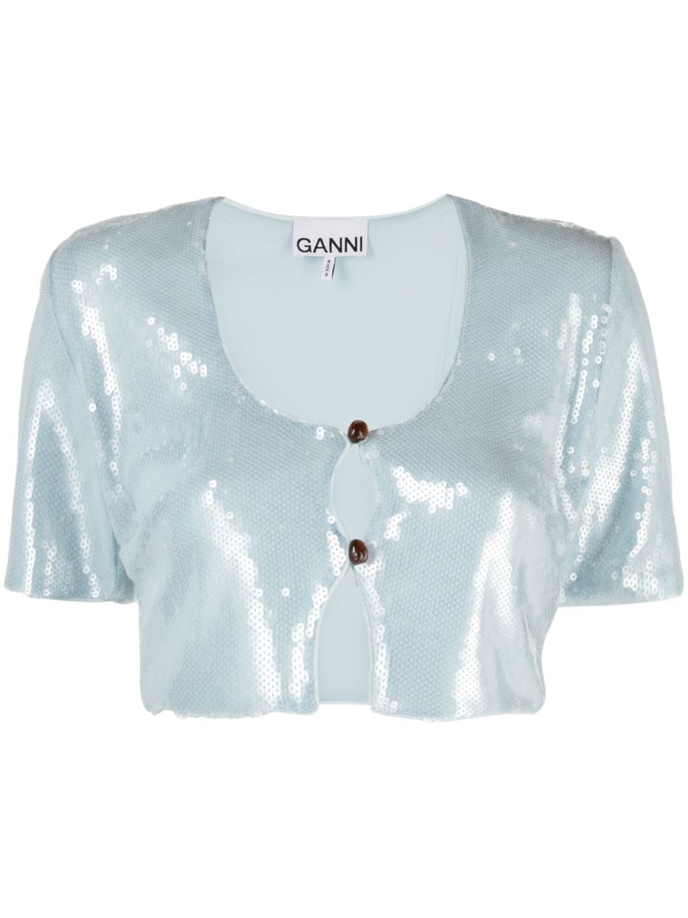 GANNI sequin-embellished cropped blouse - Blue von GANNI