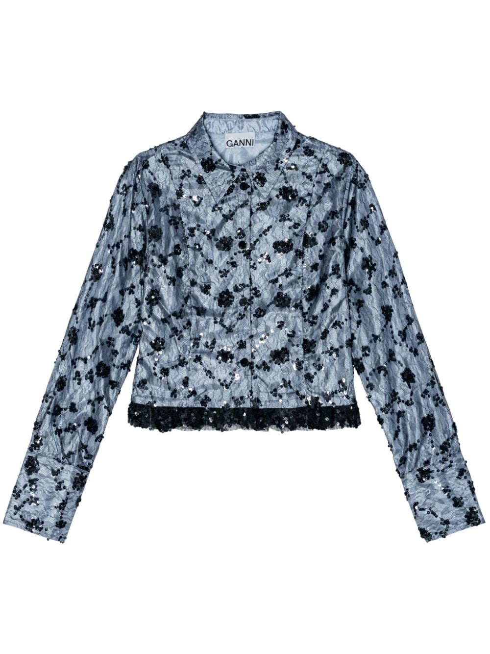 GANNI sequin-embellished cropped shirt - Blue von GANNI