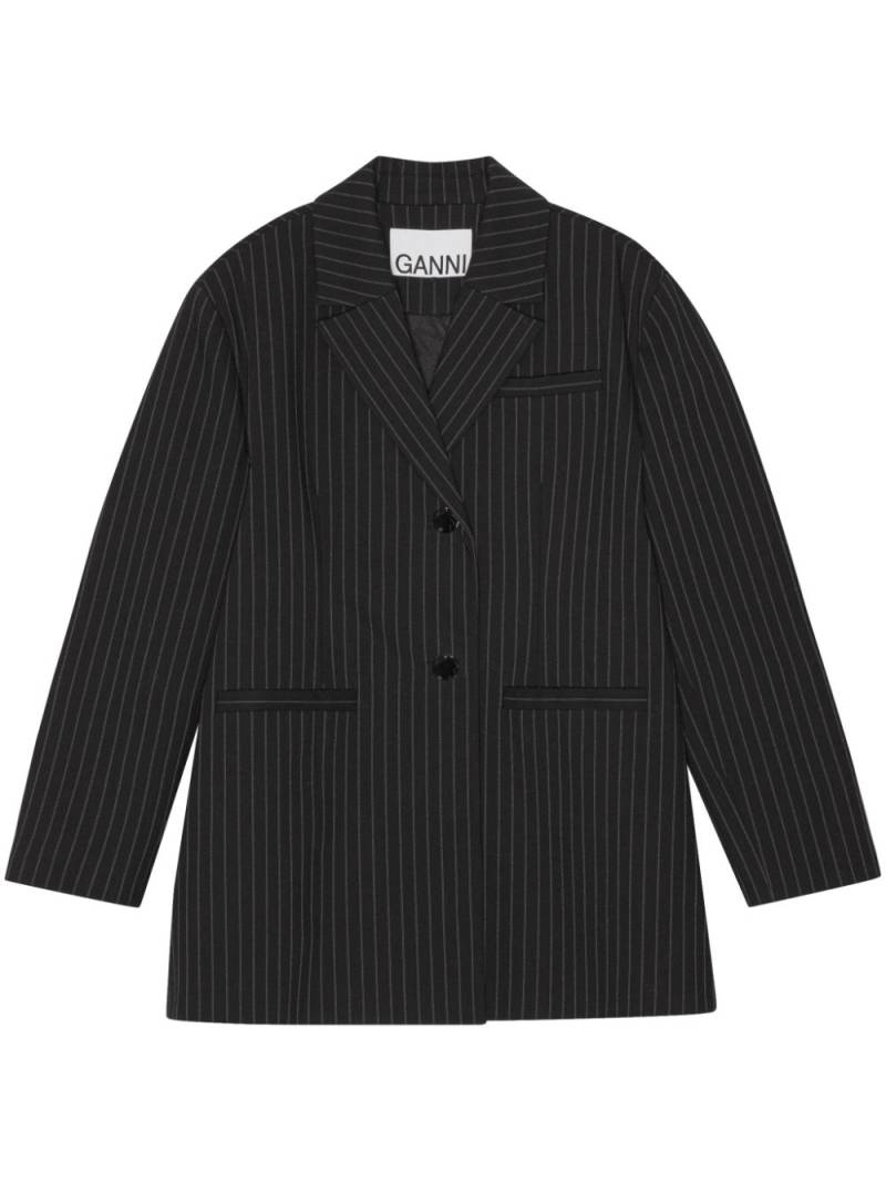 GANNI single-breasted pinstriped blazer - Black von GANNI