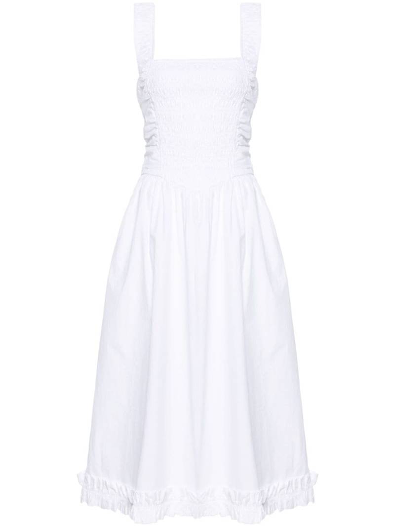 GANNI smocked poplin midi dress - White von GANNI