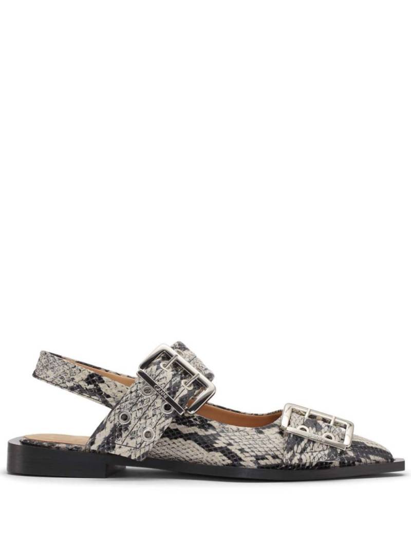 GANNI snake-print bucked ballerina shoes - Neutrals von GANNI