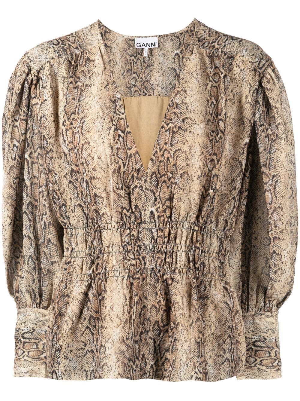 GANNI snakeskin-print V-neck blouse - Brown von GANNI