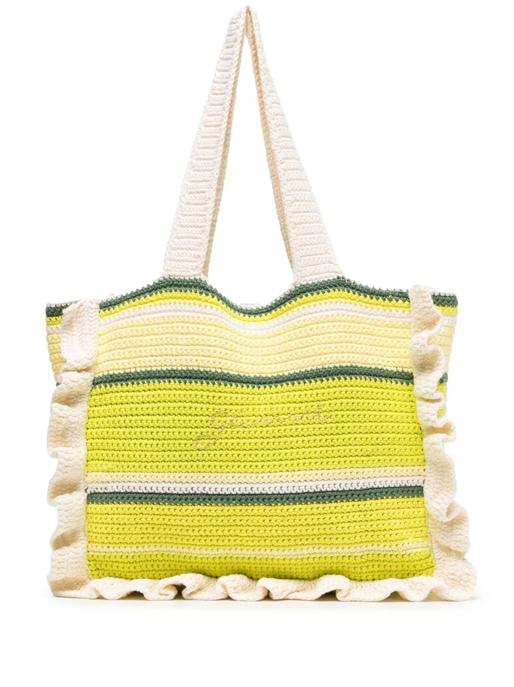 GANNI stripe-pattern knitted tote bag - Green von GANNI