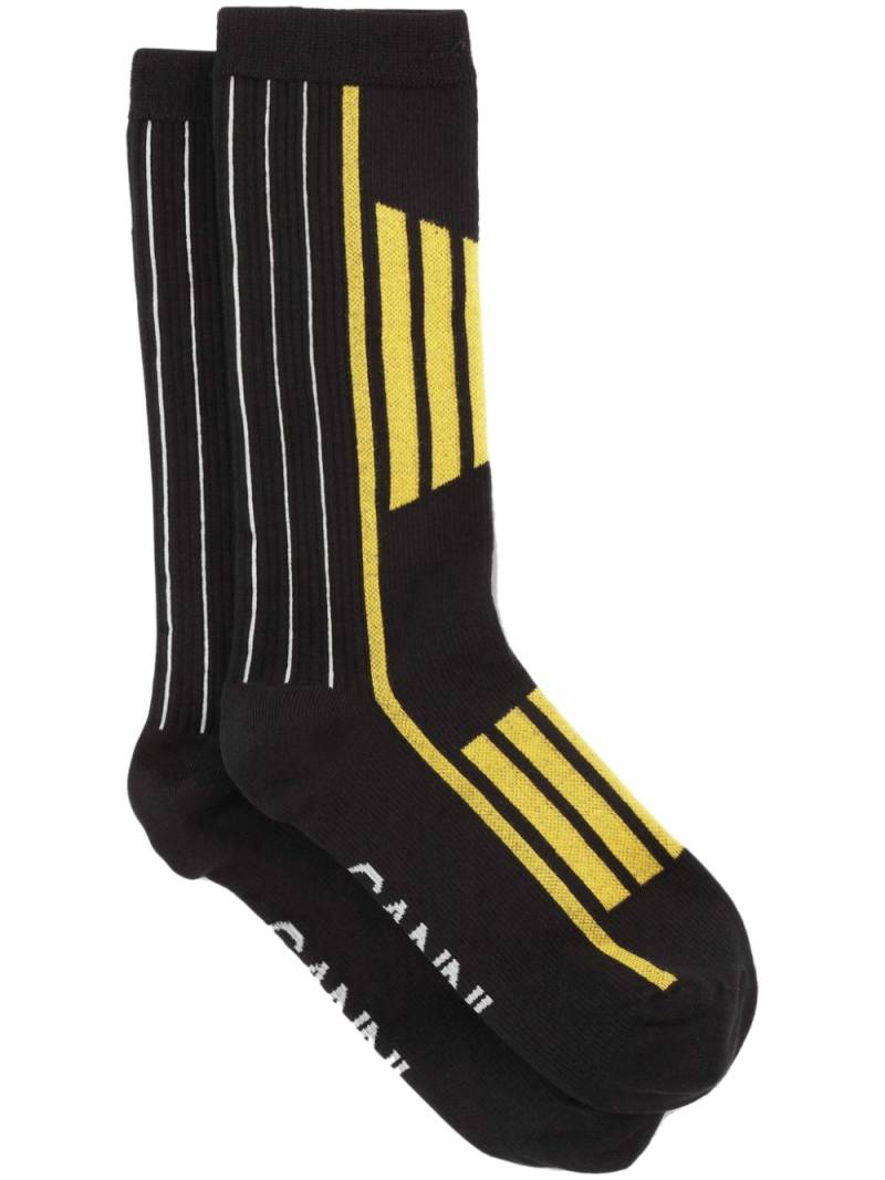 GANNI striped organic cotton-blend socks - Black von GANNI