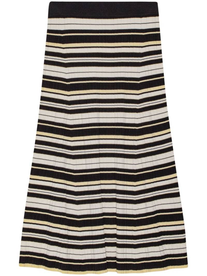 GANNI striped ribbed-knit midi skirt - Black von GANNI