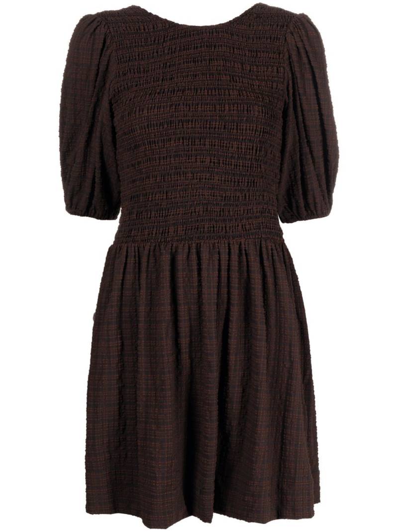 GANNI striped smocked mini dress - Brown von GANNI